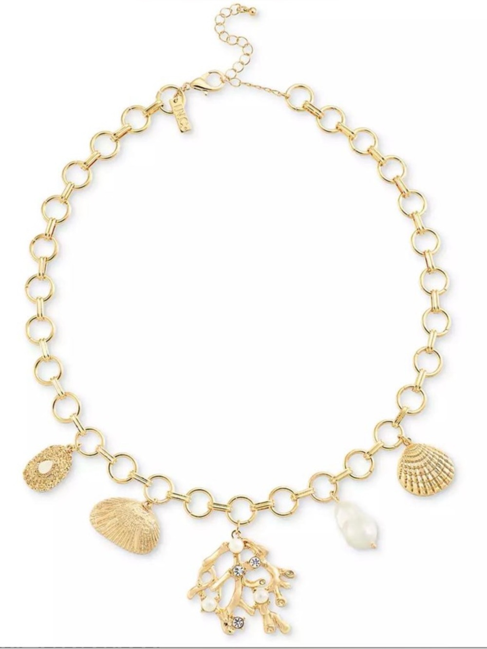 I.N.C. Gold-Tone Crystal & Imitation Pearl Sea Life Charm Statement Necklace